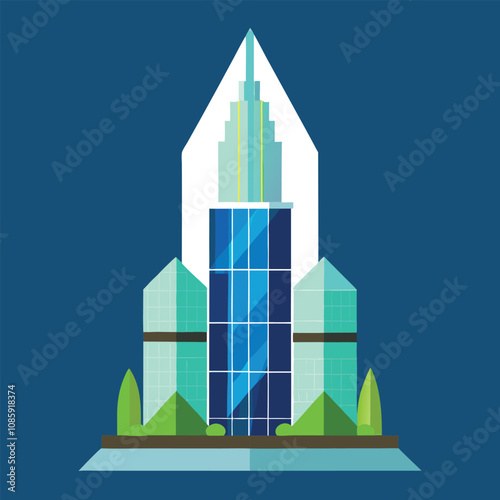 Colorful vector illustration of a modern city skyline with business growth arrows