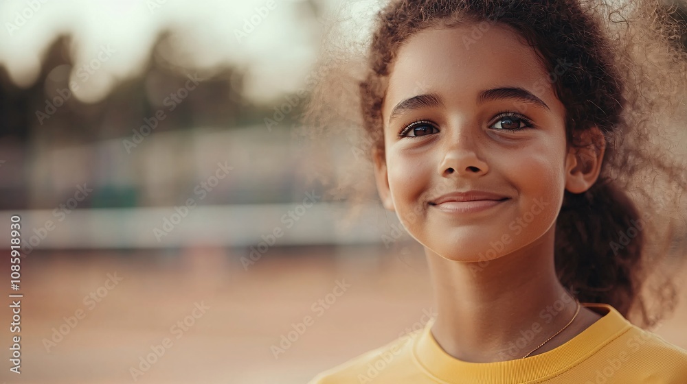 Young girl with curly hair smiling joyfully in a sunny outdoor setting, capturing the essence of childhood happiness and carefree spirit, radiating positivity and warmth. Young girl with curly hair smiling joyfully in a sunny outdoor setting, capturing the essence of childhood happiness and carefree spirit, radiating positivity and warmth.