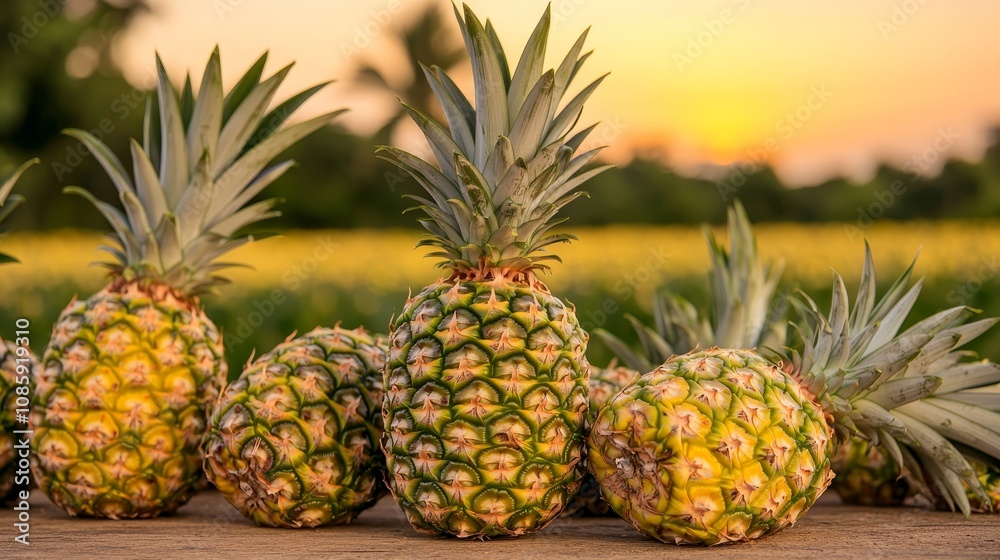 Luscious Pineapple Delight in Sunset Glow - Tropical Fruit Paradise at Golden Hour Luscious Pineapple Delight in Sunset Glow - Tropical Fruit Paradise at Golden Hour