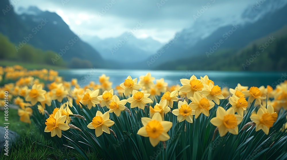 Obraz premium Nature wallpaper showcasing daffodil flowers in peaceful garden scenery