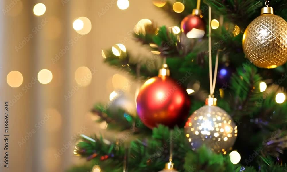 A christmas tree with lights in the background A christmas tree with lights in the background