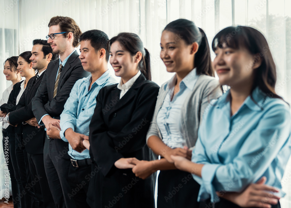 Modern diversity and multicultural company, business people joining hand together and standing in line, shared commitment to collaboration and cooperation concept background. Meticulous Modern diversity and multicultural company, business people joining hand together and standing in line, shared commitment to collaboration and cooperation concept background. Meticulous