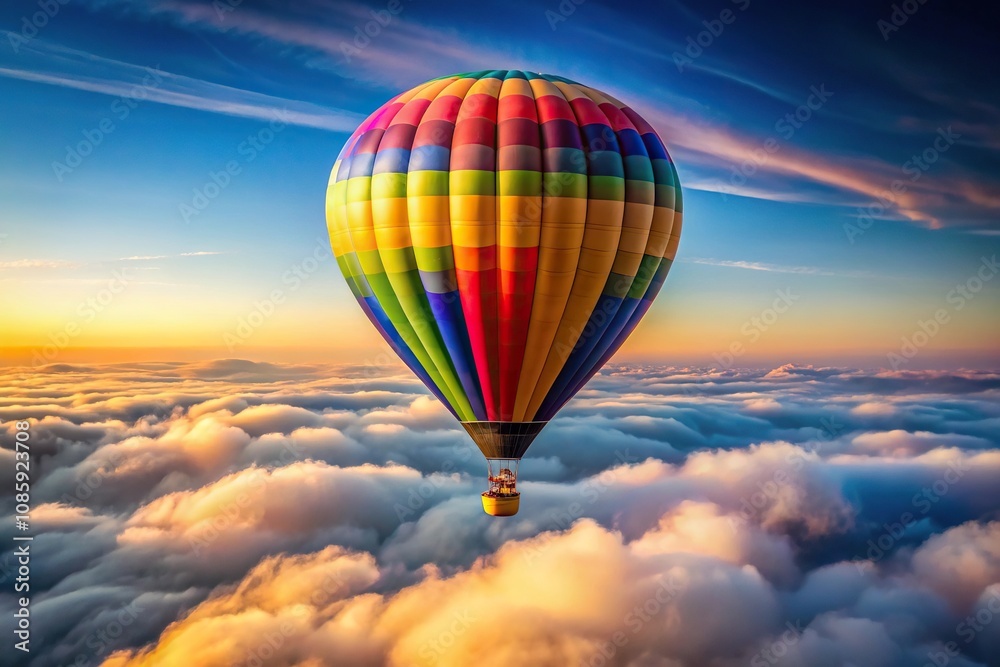 Colorful hot air balloon floating above clouds Macro