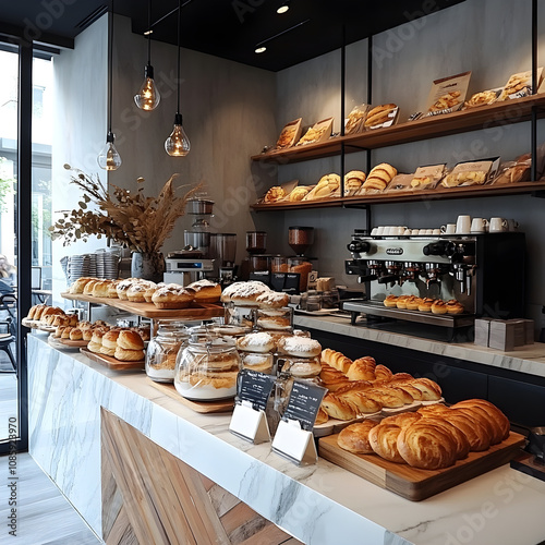 coffee and bakery background for marketing, light and minimal