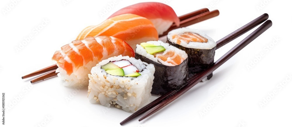Japanese Sushi Presentation on Clean Background Japanese Sushi Presentation on Clean Background