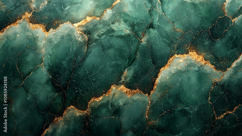 A textured green and gold abstract background resembling marbled stone. A textured green and gold abstract background resembling marbled stone.
