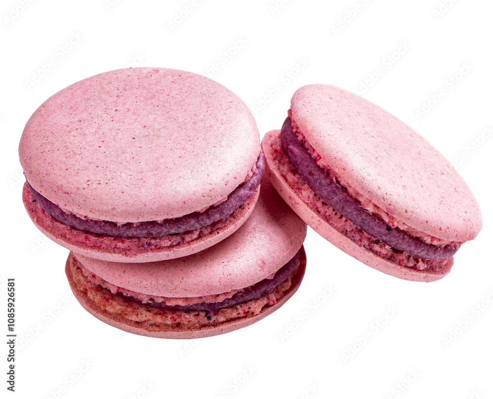 Three pink macarons