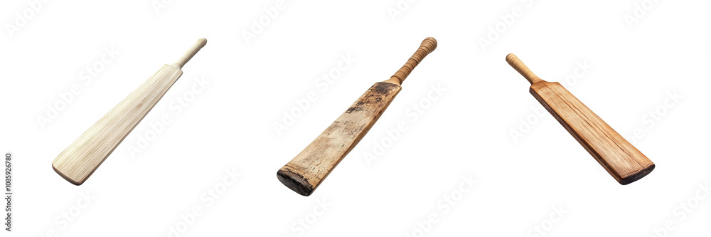 A set of Cricket bat top view isolated on a transparent background A set of Cricket bat top view isolated on a transparent background