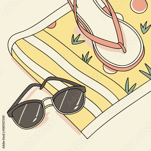 Vector illustration of summer sunglasses on a beach, perfect for travel and vacation design