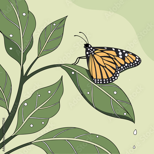 A colorful monarch butterfly with orange and black wings enjoys nectar from a beautiful flower in a summer garden