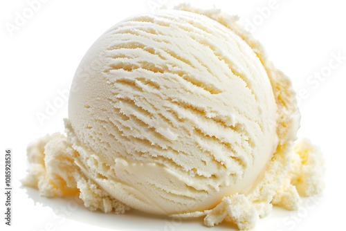 Scoops of vanilla ice cream on a white background close up photo