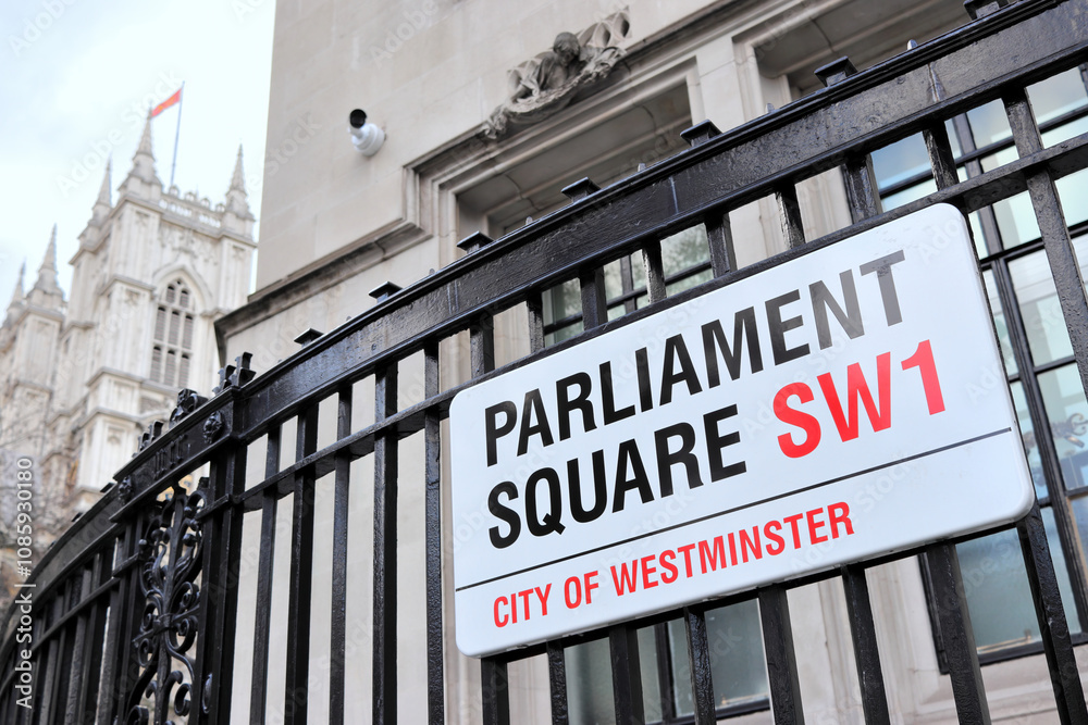 Obraz premium Parliament Square sign, City of Westminster, London SW1