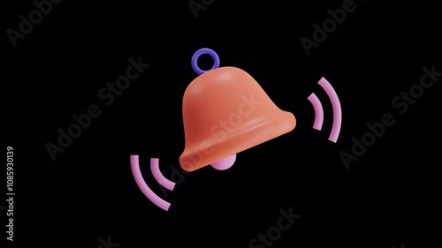 3D Cartoon Bell Icon with Sound Waves