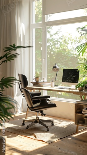 Modern home office with minimalist desk and natural light