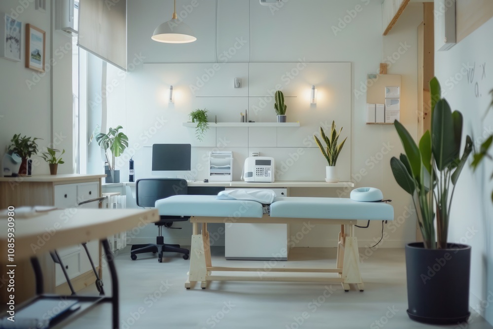 Bright and Minimalist Office Space with a Massage Table Bright and Minimalist Office Space with a Massage Table