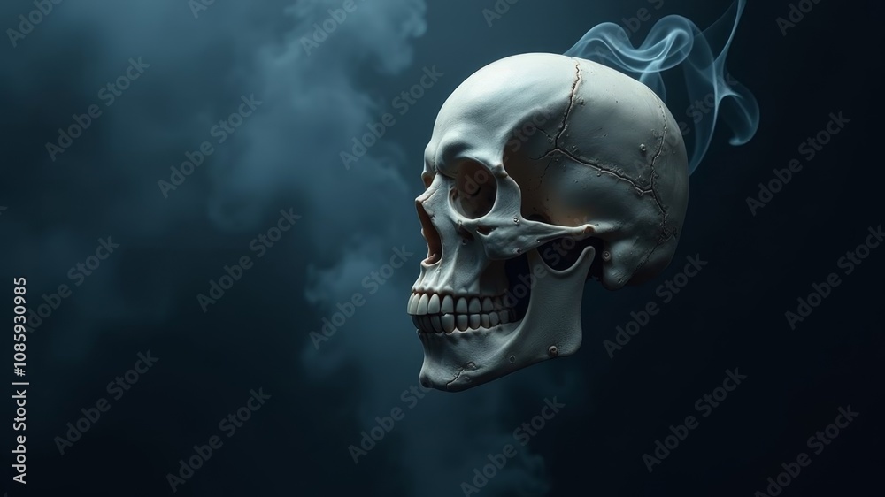 Skull in smoke in a dark blue room Skull in smoke in a dark blue room