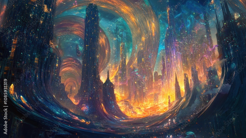 Futuristic Cityscape in a Vortex of Light Futuristic Cityscape in a Vortex of Light
