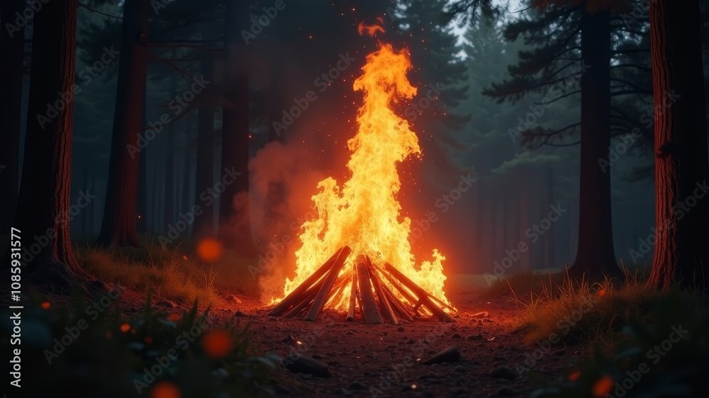 a fire burning in the forest at night a fire burning in the forest at night
