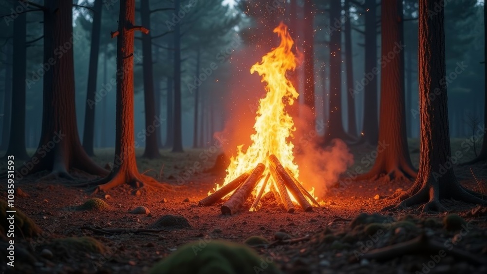 a fire burning in the forest at night a fire burning in the forest at night