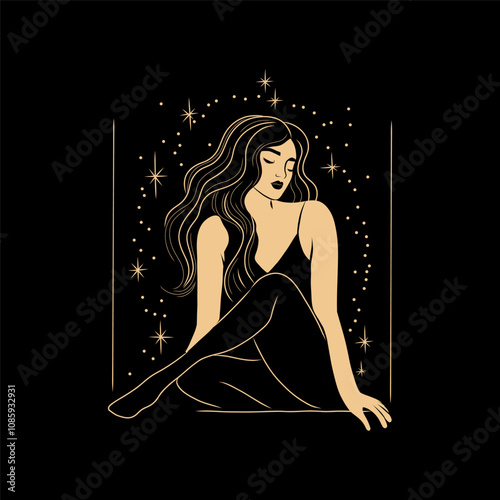 woman contour astrology, goddess of female power. zodiac signs, tarot cards, fortune-telling and predictions, forecast	