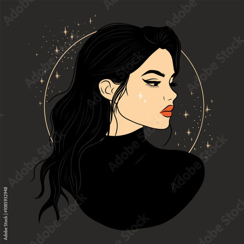 woman contour astrology, goddess of female power. zodiac signs, tarot cards, fortune-telling and predictions, forecast	