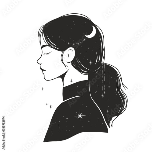 woman contour astrology, goddess of female power. zodiac signs, tarot cards, fortune-telling and predictions, forecast	