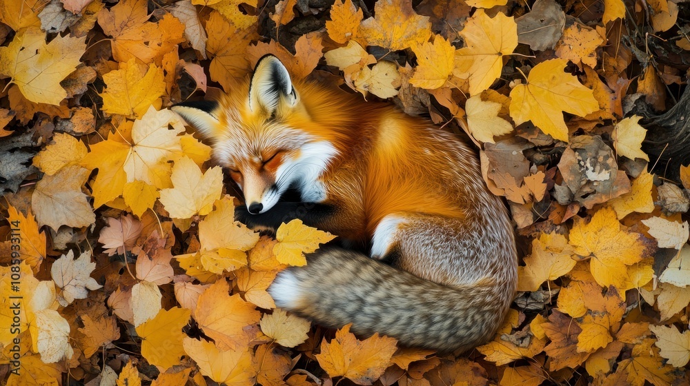 Fototapeta premium Sleeping Fox in Fall Leaves