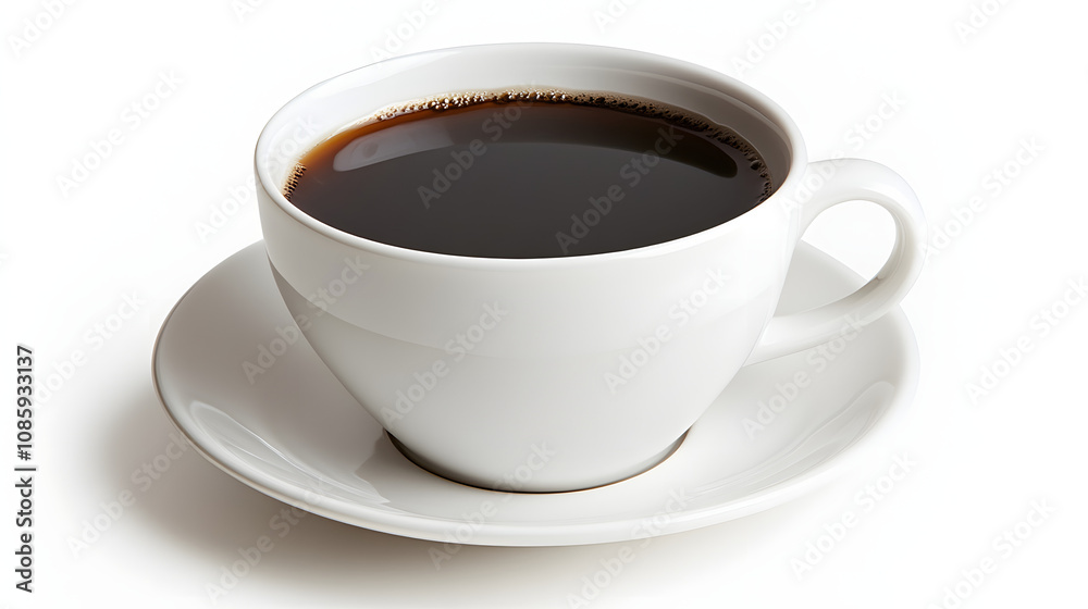 A cup of black coffee with no additives set on a plain white table embodying minimalism and purity. A cup of black coffee with no additives set on a plain white table embodying minimalism and purity.
