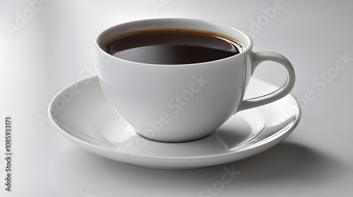A cup of black coffee with no additives set on a plain white table embodying minimalism and purity.