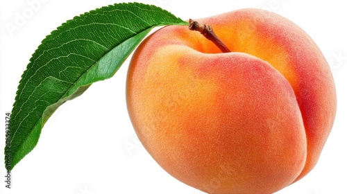A photostock of a single ripe peach with a velvety skin on isolated on transparent PNG background, High Quality.