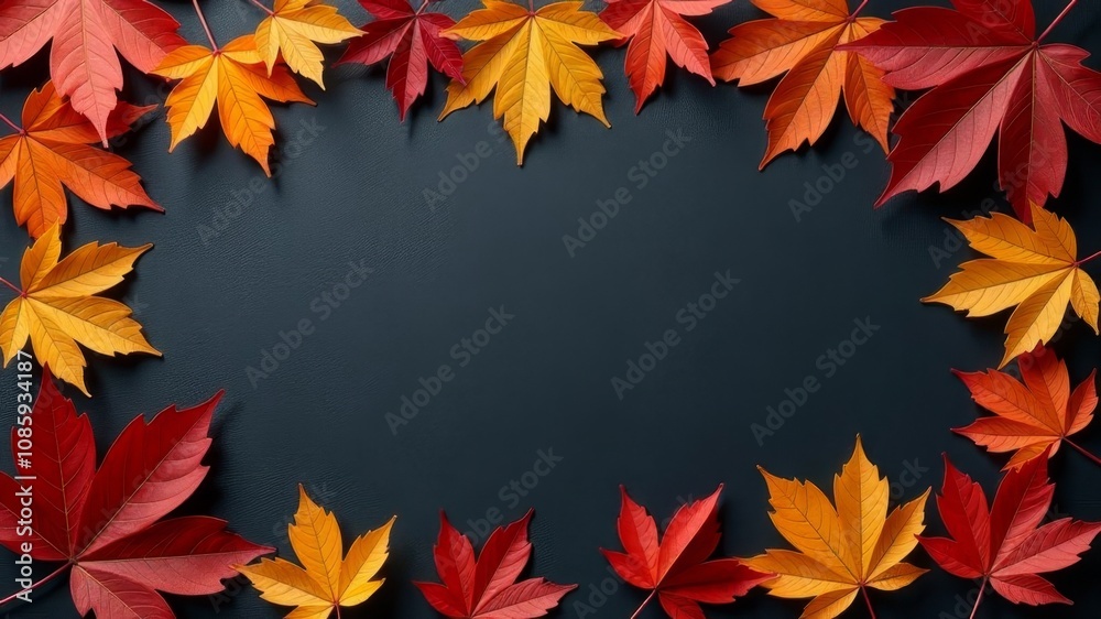 Frame of autumn leaves with empty center made for text on dark rustic background Frame of autumn leaves with empty center made for text on dark rustic background