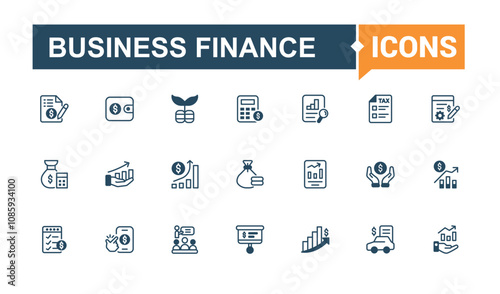 Business Finance linear icon collection. Containing accountant, payment, credit, economic, income, business, accounting. Outline icon collections. Vector illustration in modern line style.