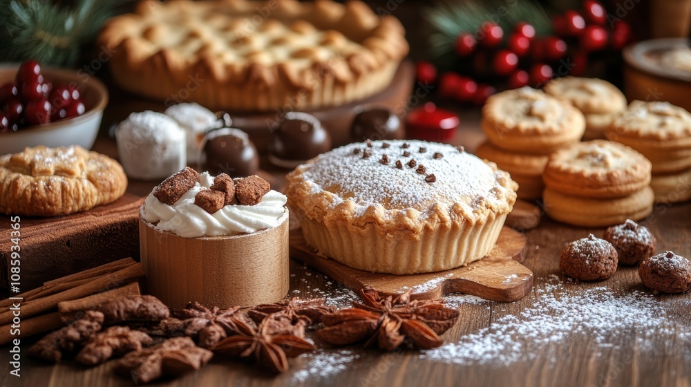 Traditional baking setup with homemade pies and cookies, celebrating nostalgia Traditional baking setup with homemade pies and cookies, celebrating nostalgia