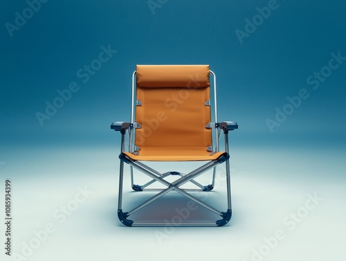 Tranquil Teal Foldable Chair Minimalist Camping Relaxation in Muted Orange - Outdoor Furniture Product Photography