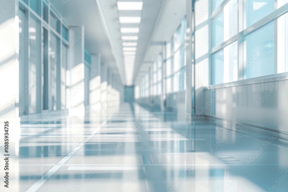 Bright, White Office Corridor with Glass Windows