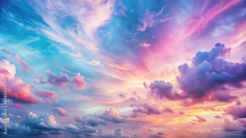 Obraz premium Colorful pastel sky with pink blue and purple clouds and a soft grunge texture