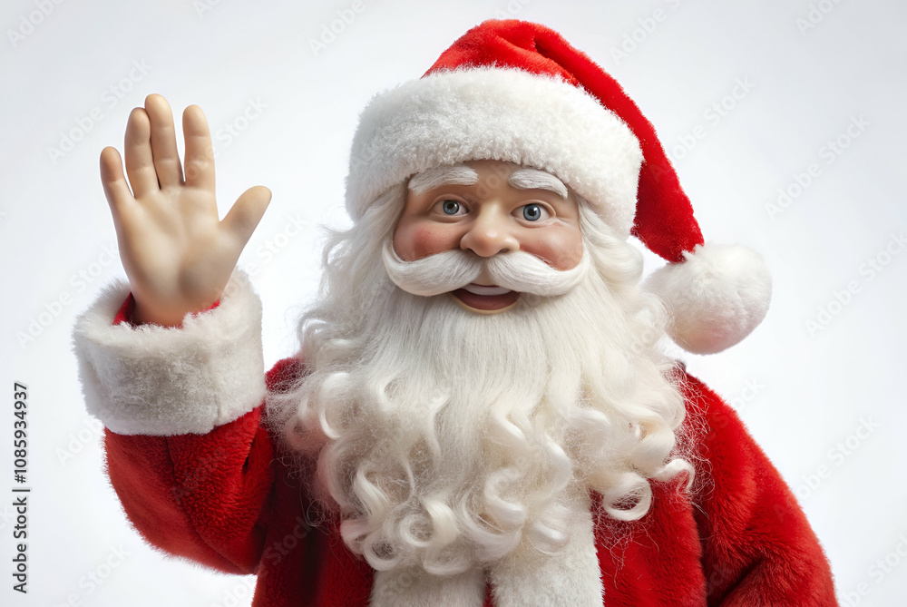 A jovial Santa Claus waving, dressed in a traditional red suit with white fur trim, embodying the festive spirit of Christmas. A jovial Santa Claus waving, dressed in a traditional red suit with white fur trim, embodying the festive spirit of Christmas.