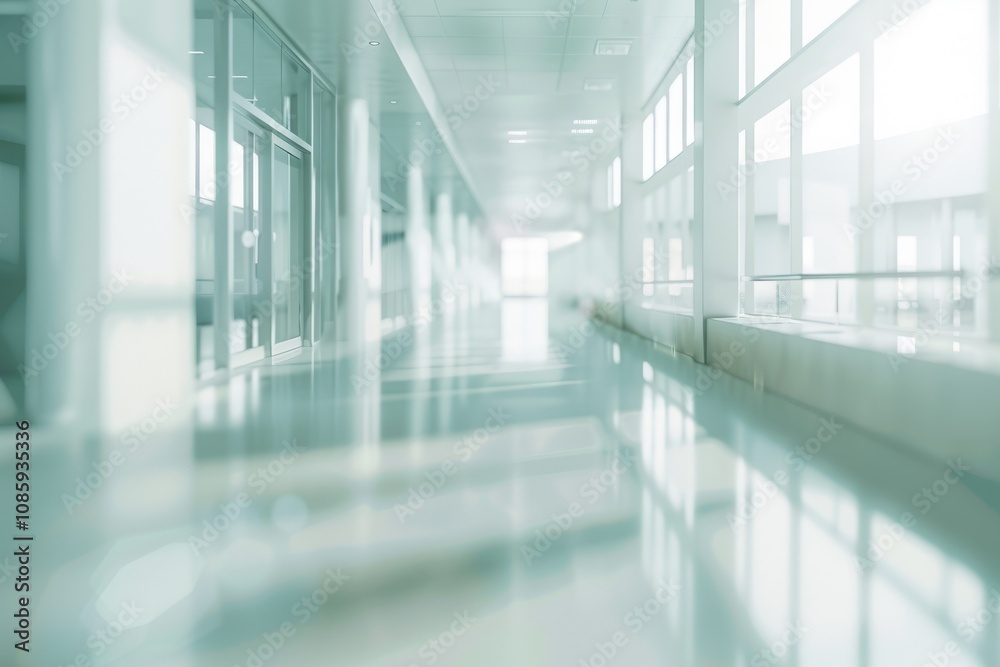 Empty Corridor with Windows and Glass Doors Empty Corridor with Windows and Glass Doors