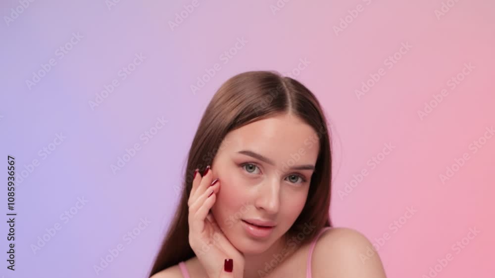 Portrait of attractive girl with healthy clean skin and beautiful make-up. Aesthetic cosmetology and makeup concept. Portrait of attractive girl with healthy clean skin and beautiful make-up. Aesthetic cosmetology and makeup concept.