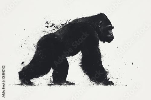 Majestic Gorilla Walking In Abstract Ink Splatter