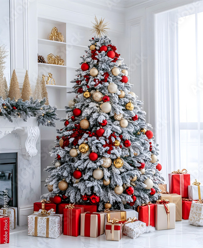Beautifully decorated Christmas tree with gold accents