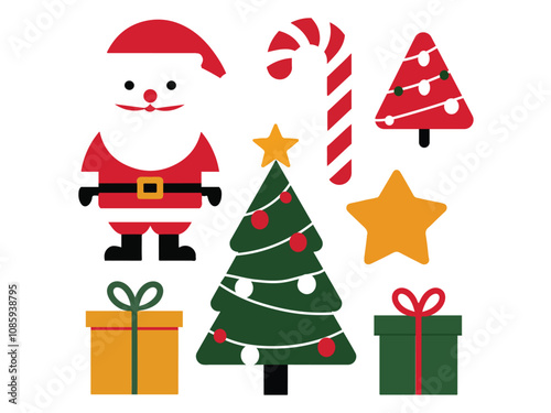 Set of Christmas elements vector art illustration