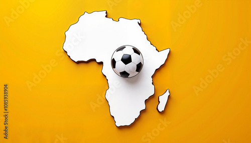 Soccer ball on a map of Africa, cultural mood, displayed for football passion, bright background