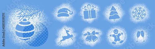 Set of snow spray stencils for winter holidays, Christmas and New Year celebration. Cute decoration for windows, walls, any surface. Sprinkle stencil print. Vector illustration