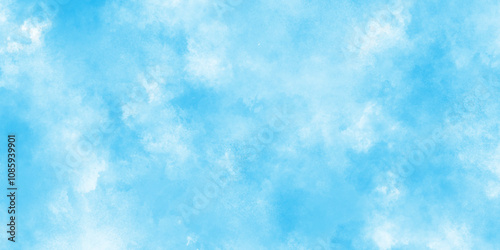 blue cloudy watercolor painting textured design on white paper with tiny clouds, Watercolor illustration art abstract blue color sky blue texture, weather and beautiful nature in the morning of sky.