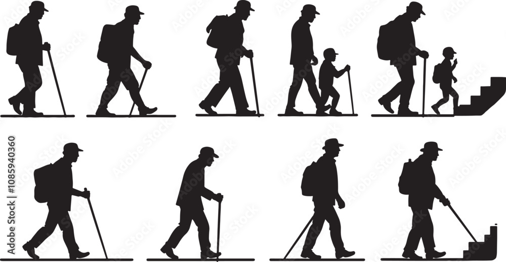 Obraz premium Vector Old man person silhouette set 