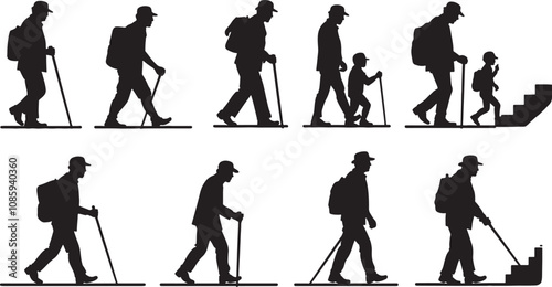 Vector Old man person silhouette set 