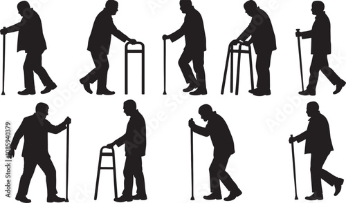 Vector Old man person silhouette set 