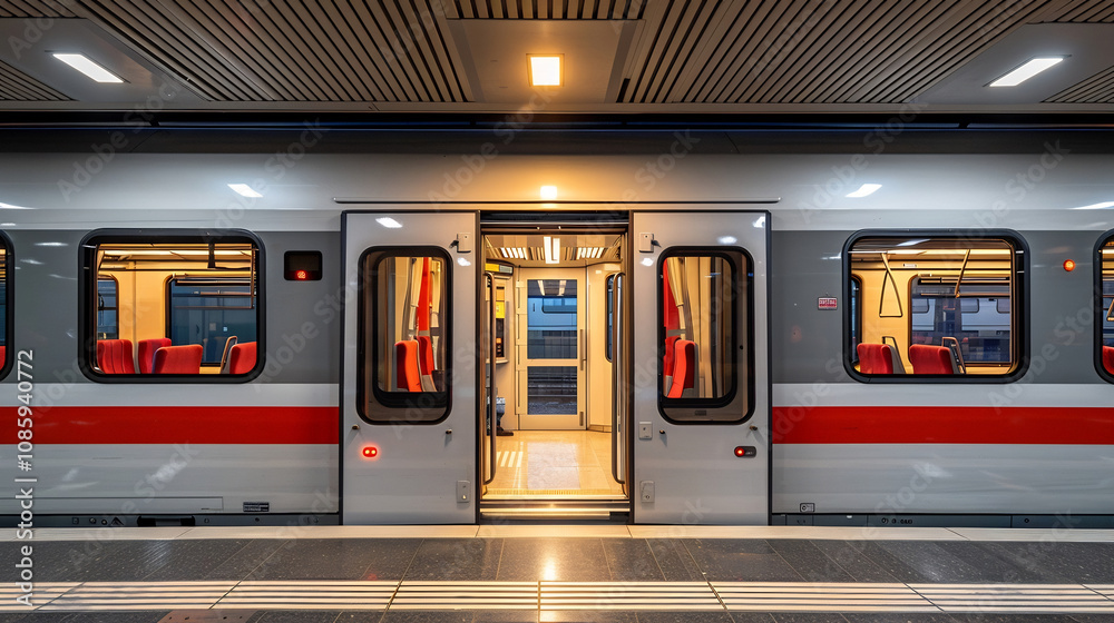 Open German Train Door Revealing Modern Interior and Platform Open German Train Door Revealing Modern Interior and Platform