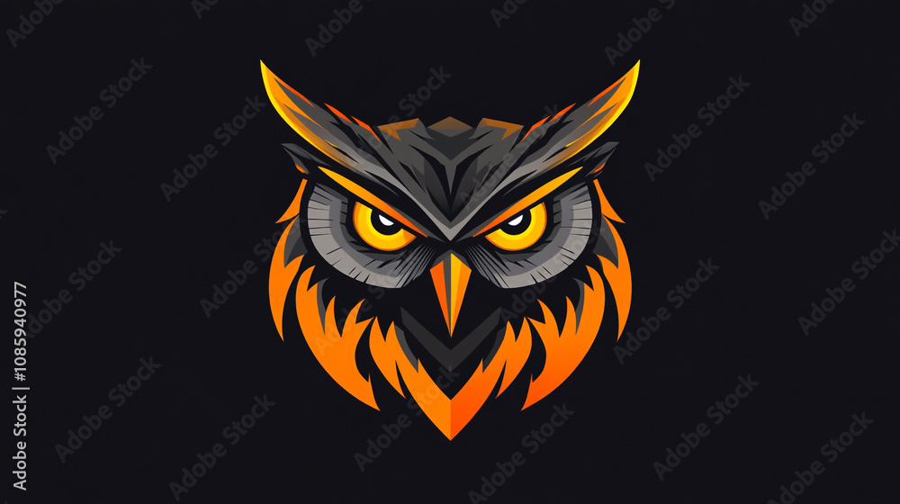 Fiery Owl Logo Dark Background Orange Flames Bird Mascot Wildlife Design Graphic Desi Fiery Owl Logo Dark Background Orange Flames Bird Mascot Wildlife Design Graphic Desi